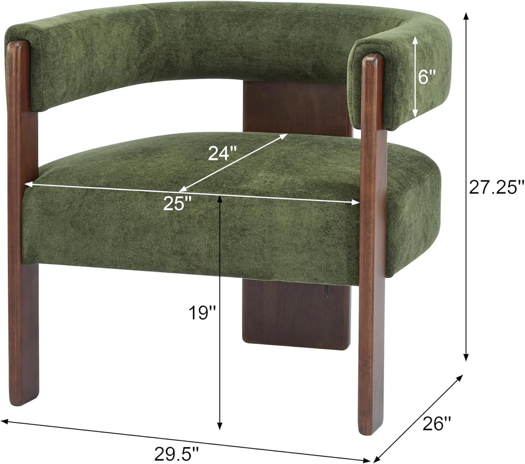 Modern Velvet Accent Armchair with Barrel Back,Mid-Century Upholstered Reading Chair with Walnut Finish Legs, Lounge