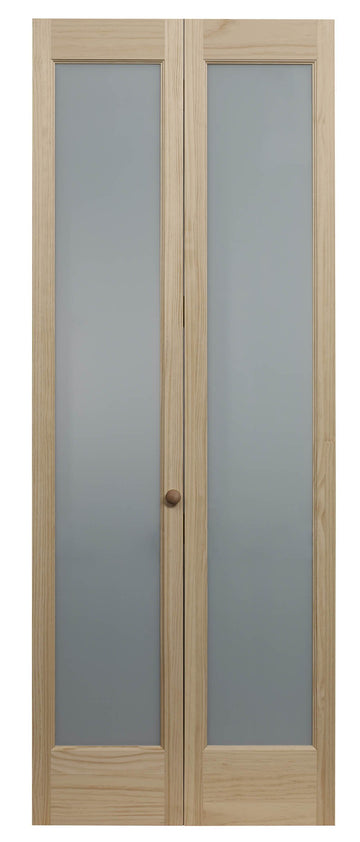 Frosted Full Glass Bifold Interior Solid Wood Door, 32" x 80", Unfinished Pine