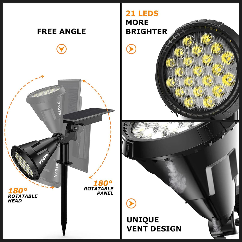 Solar Spot Lights Outdoor, 21 LEDs Solar Outdoor Lights Auto On/Off with 3 Modes, IP67 Waterproof Yard Spotlight