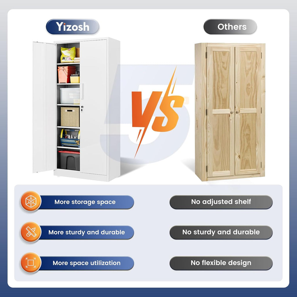 Metal Garage Storage Cabinet with 2 Doors and 5 Adjustable Shelves - 71" Steel Lockable File Cabinet,Locking Tool