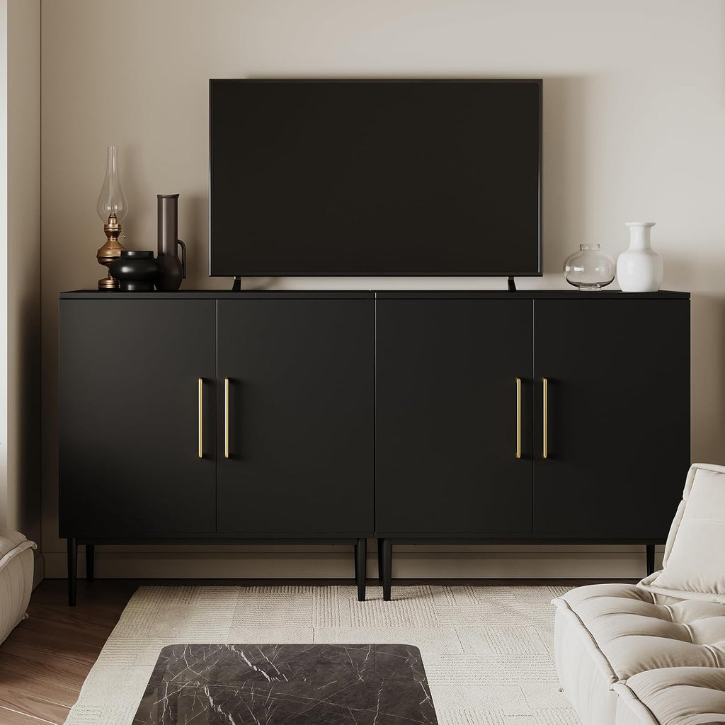 Storage Cabinet with Doors, Modern Black Accent Cabinet, Free Standing Cabinet, Wooden Buffet Sideboards