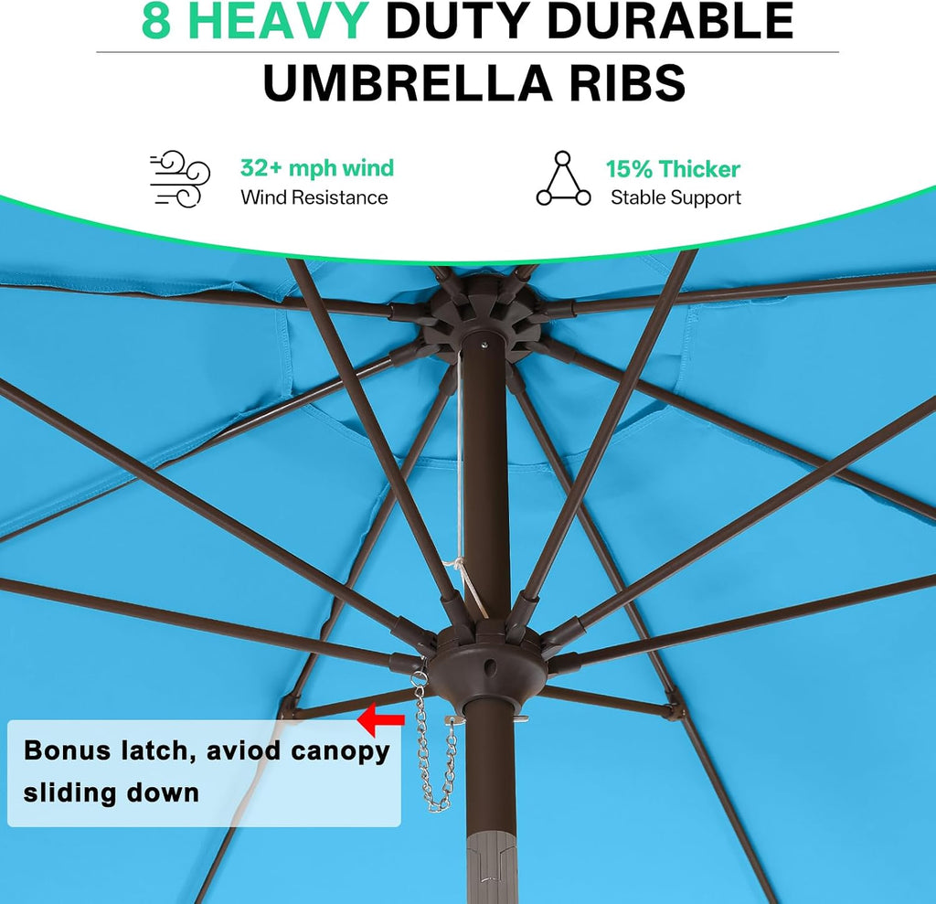 9ft Scalloped Patio Umbrella, Outdoor Table Umbrella with Tilt and Crank, Fiberglass Ribs Deck Umbrella Pool, Garden