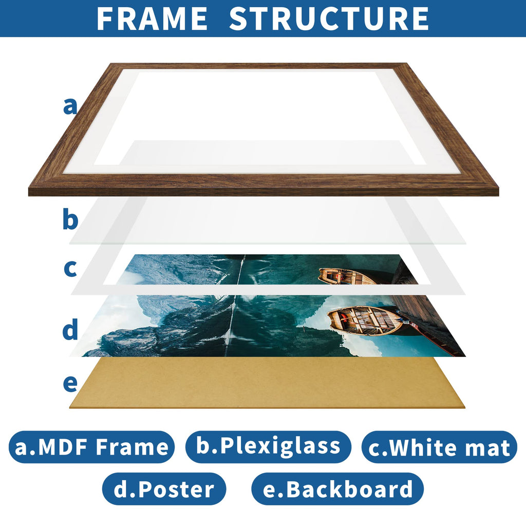 16x20 Frames Set of 2, Rustic Brown Wood Style for 11x14 Mat
