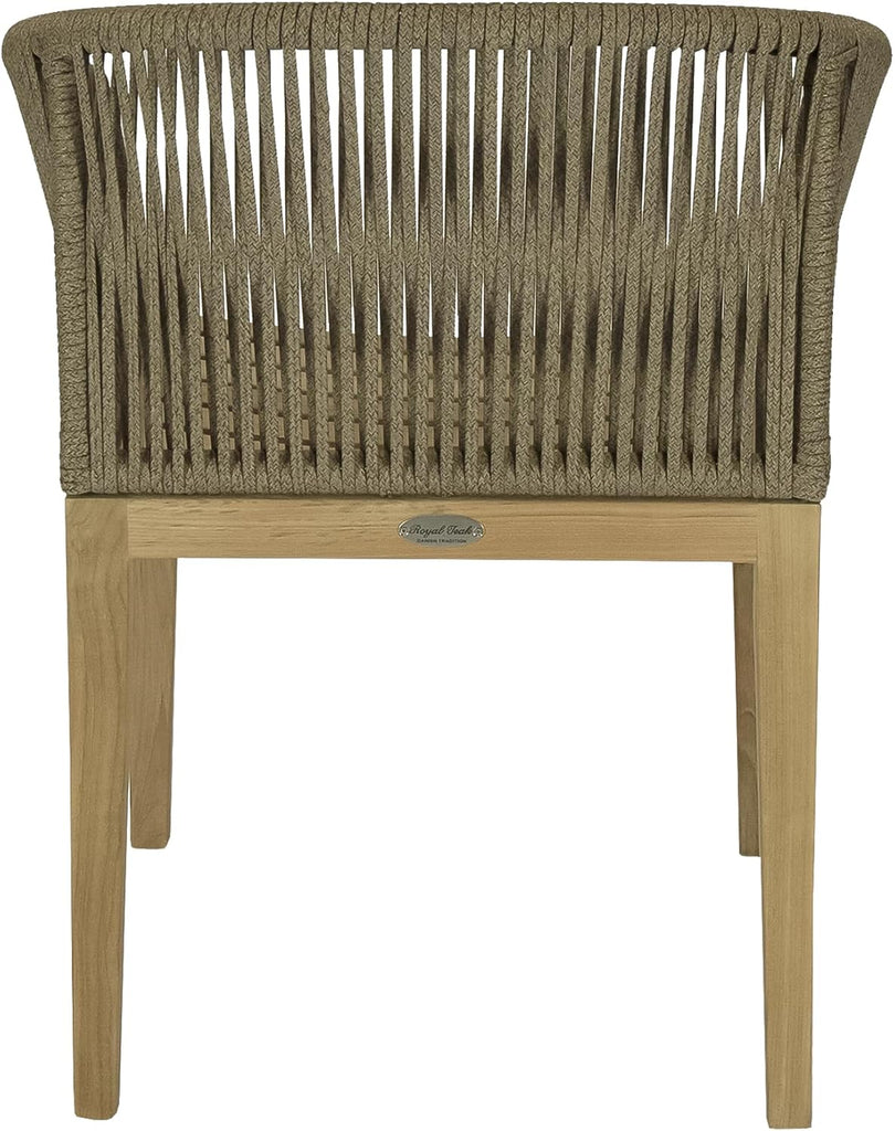 Malibu Dining Chair with Arms, Rope-Wrapped Outdoor Teak Chairs, Scandinavian Style Patio Chairs, Residential and