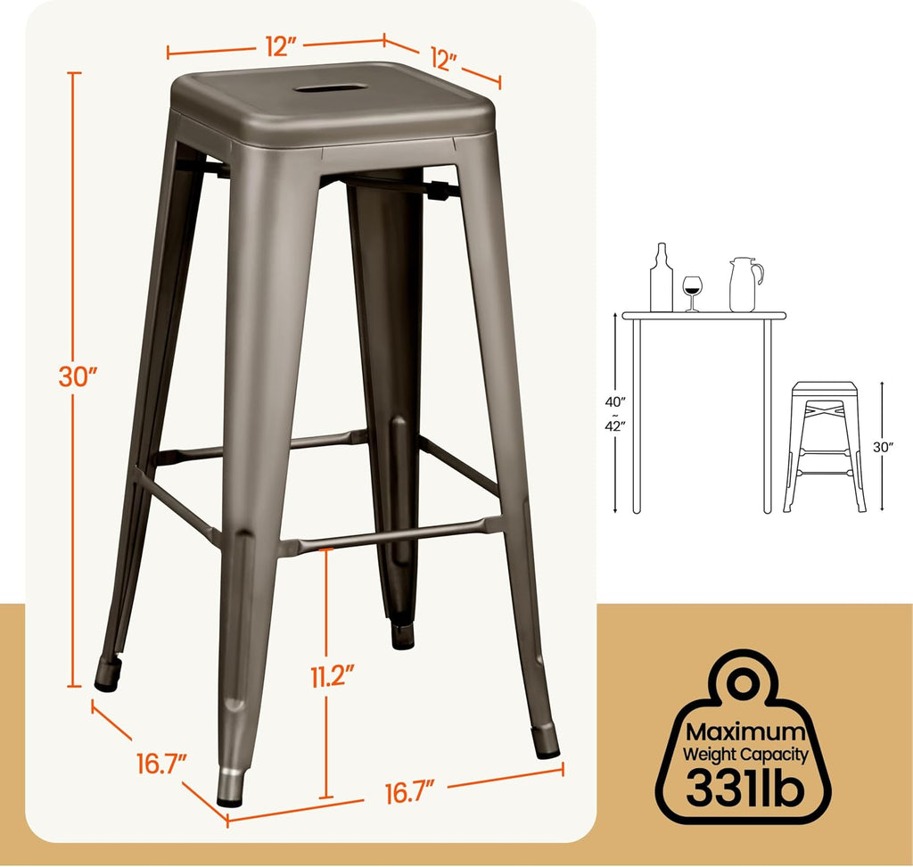 30'' Metal Bar Stools 4PCS Bar Height Barstools Stackable Bar Chairs for Bistro/Patio/Cafe/Restaurant/Dining