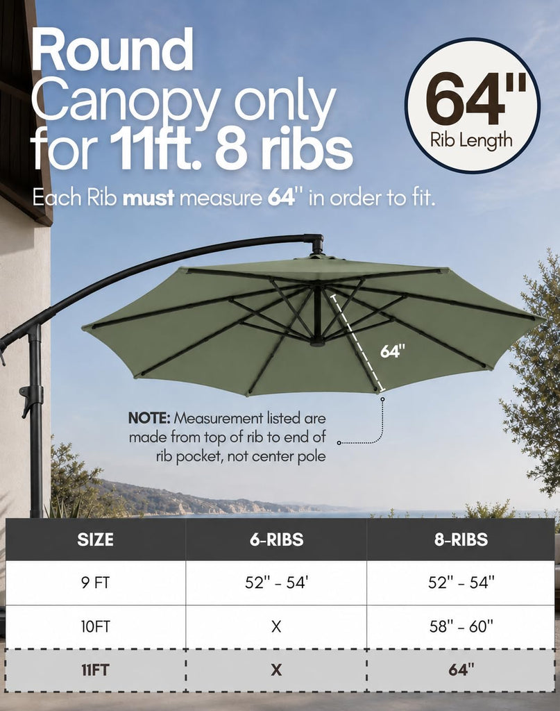 11' 8 Rib Hanging Offset Umbrella Replacement Canopy Only