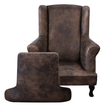 Leather Look Wingback Chair Covers, 2-Piece Wing Chair slipcover, Stretch Wing Back Armchair Slipcovers with Elastic