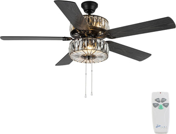 52" Glam Double-Lit LED Ceiling Fan with Clear K-9 Crystal Caged Lights - Reversible Blades (Mahogany/Antique Black)