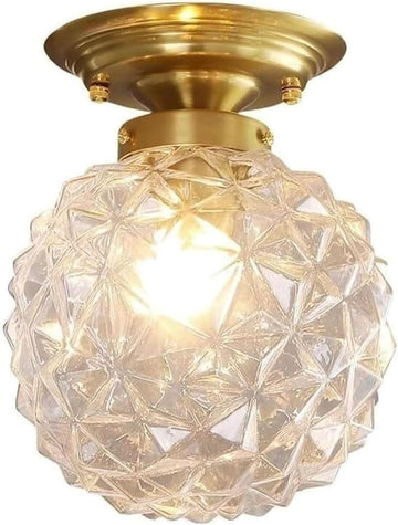 Modern Gold Flush Mount Ceiling Light with Faceted Clear Glass Globe Shade Small Decorative Accent Lighting Fixture