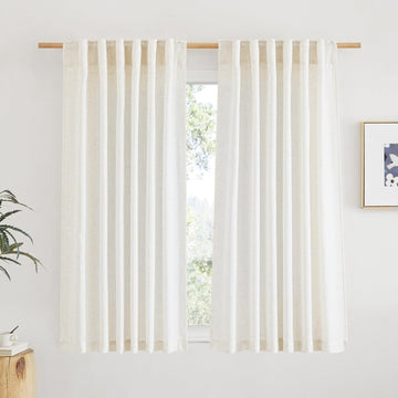 Linen Curtains & Drapes 95 inch Length 2 Panels, Rod Pocket & Back Tab Linen Blend Semi Sheer Privacy with Light