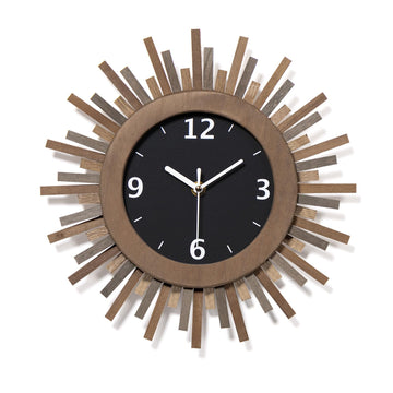 12 Inch Wall Clock, Battery Operated, Silent, Rustic Wood Boho Sunburst Decorative Wall Clocks Kitchen Bedroom