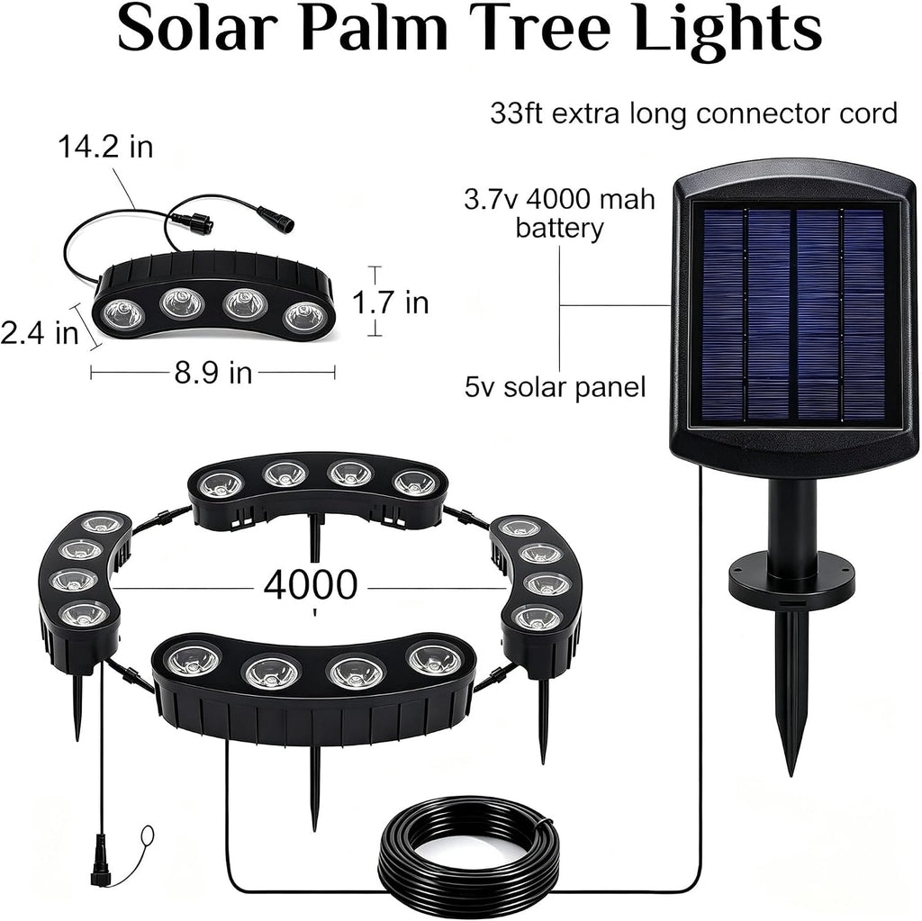 Solar Tree Lights, Outdoor Ring Landscape Spotlights, Warm White | 16 COB LED, 3-in-1 (Sticked/Tied/Hang), 33FT