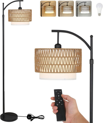 Arc Floor Lamp with 3 Color Temperatures, Farmhouse Floor Lamps with Remote & Dimmable Bulb