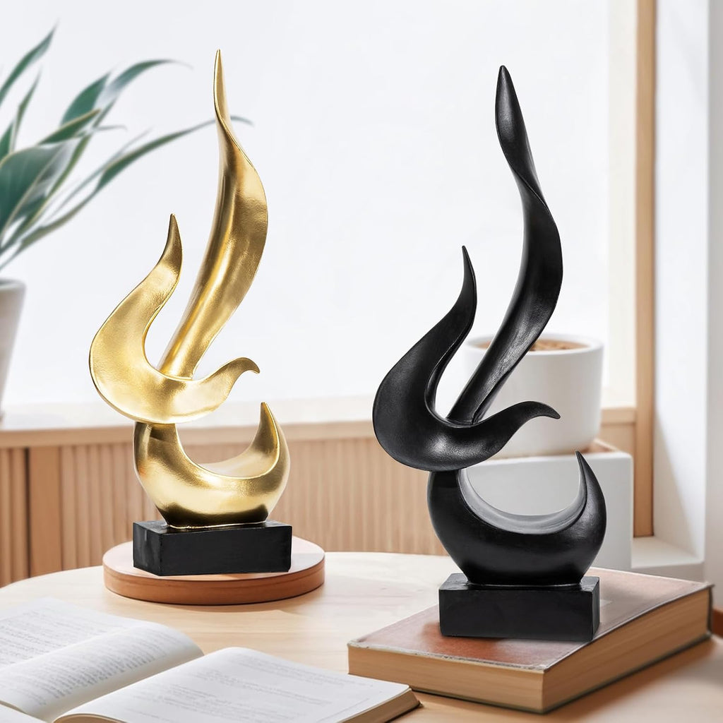 Black Fire Flame Sculpture, Modern Abstract Resin Statue, Art Statue Home Decor TV Stand Coffee Table Shelf Accents
