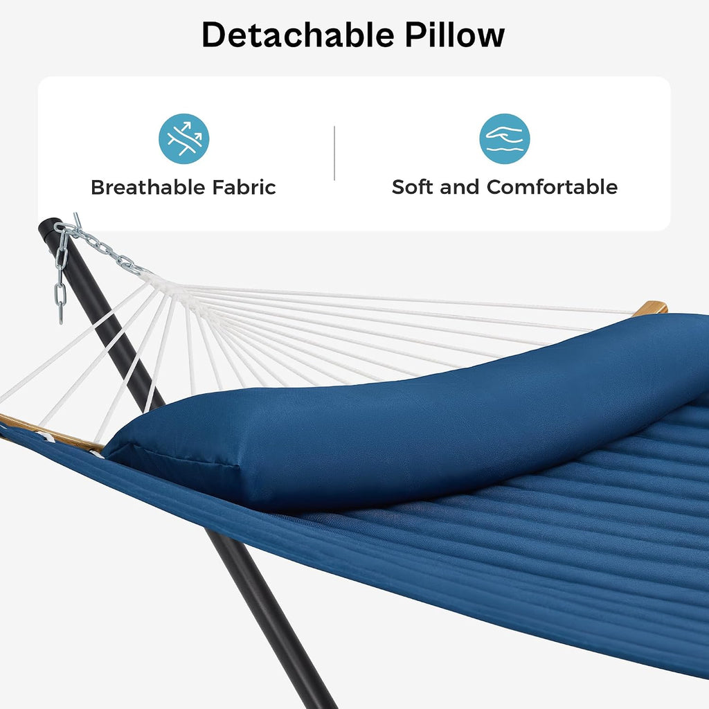 Curved-Bar Hammock with Stand, 2 Person Heavy Duty Hammock Frame, Detachable Pillow & Portable Carrying Bag, Perfect