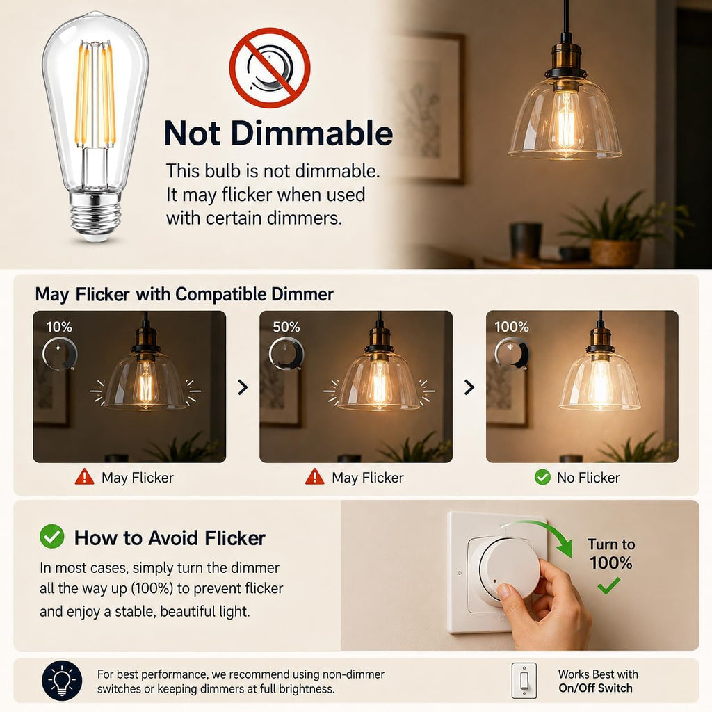 6pack LED Light Bulbs, Shatterproof Edison Bulbs 60 Watt Equivalent, E26 Base Warm White 2700K Bulb, Vintage