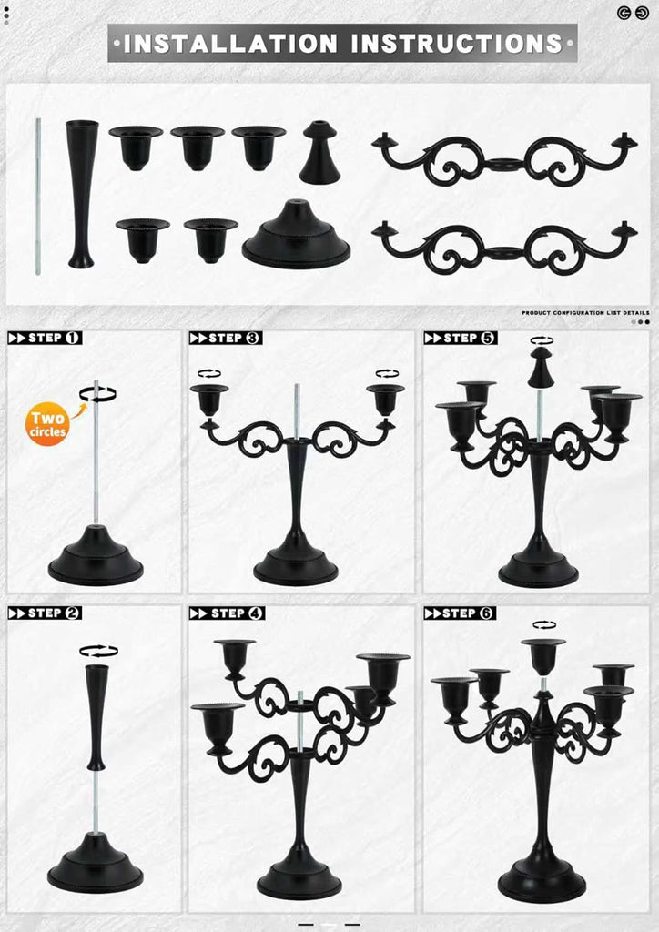 5-Arm Candelabra Centerpiece - 10.6" Tall Metal Taper Candle Holder for 1/2-1 inch Taper Candles, Vintage Decorative