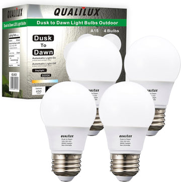 Dusk to Dawn Light Bulbs, Auto On/Off Light Sensing LED Bulbs Outdoor, Daylight, Small A15 4-Pack, 5W 450LM 40W
