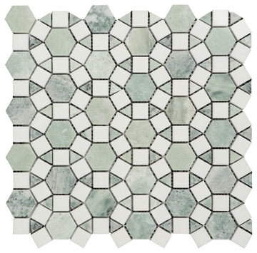 Ming Green Marble and Thassos White Novelty Mosaic Wall & Floor Tile (10 Sheets)