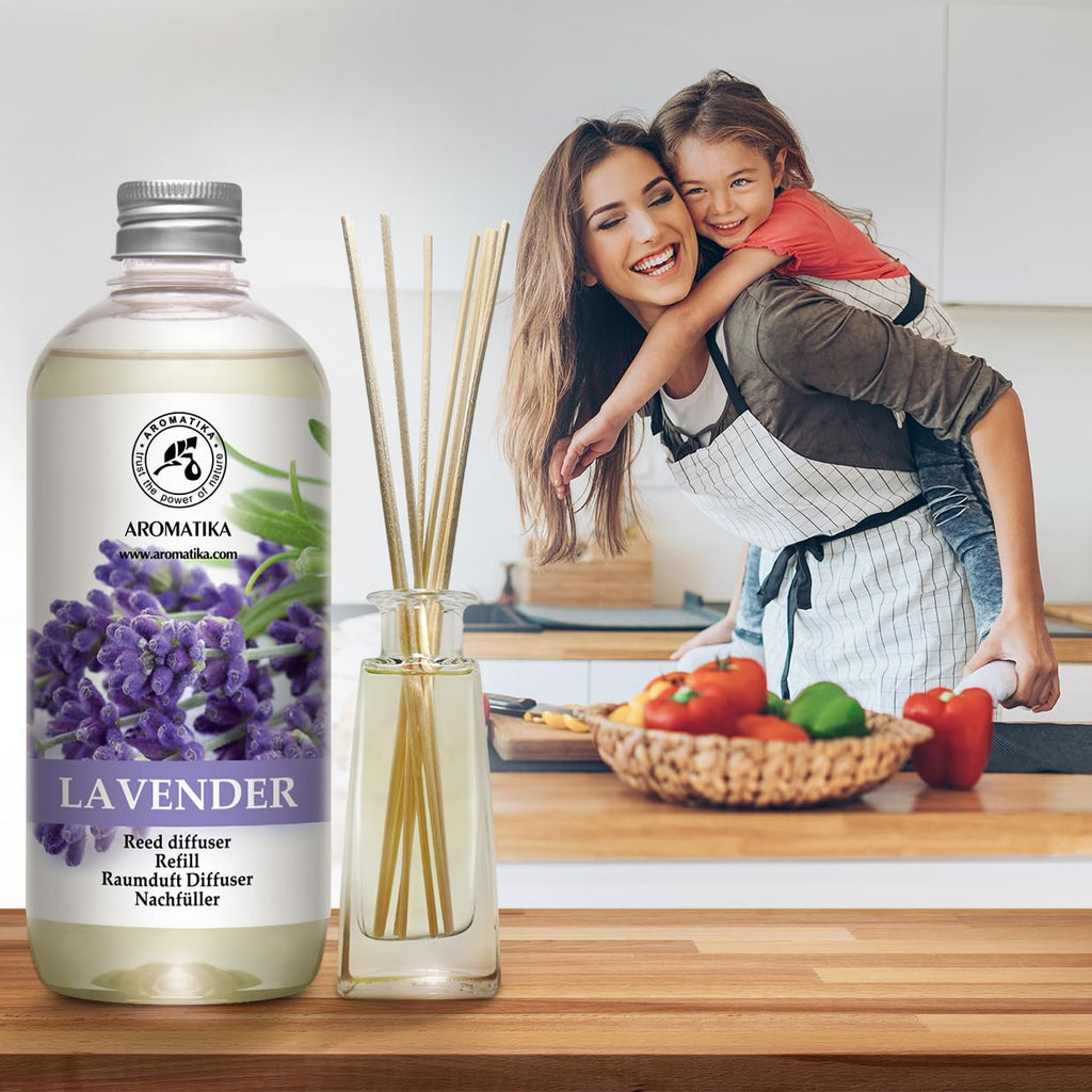 Reed Diffuser Refill Lavender with Lavender Essential Oil 34 Fl Oz - 2 x 500ml - Fragrance Oil Reed Diffuser Refill
