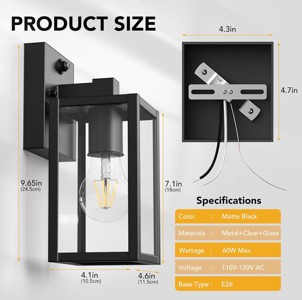 Dusk to Dawn Outdoor Light Fixtures, 2-Pack Sensor Porch Lights, Waterproof Exterior Wall Sconce Lighting Lamp