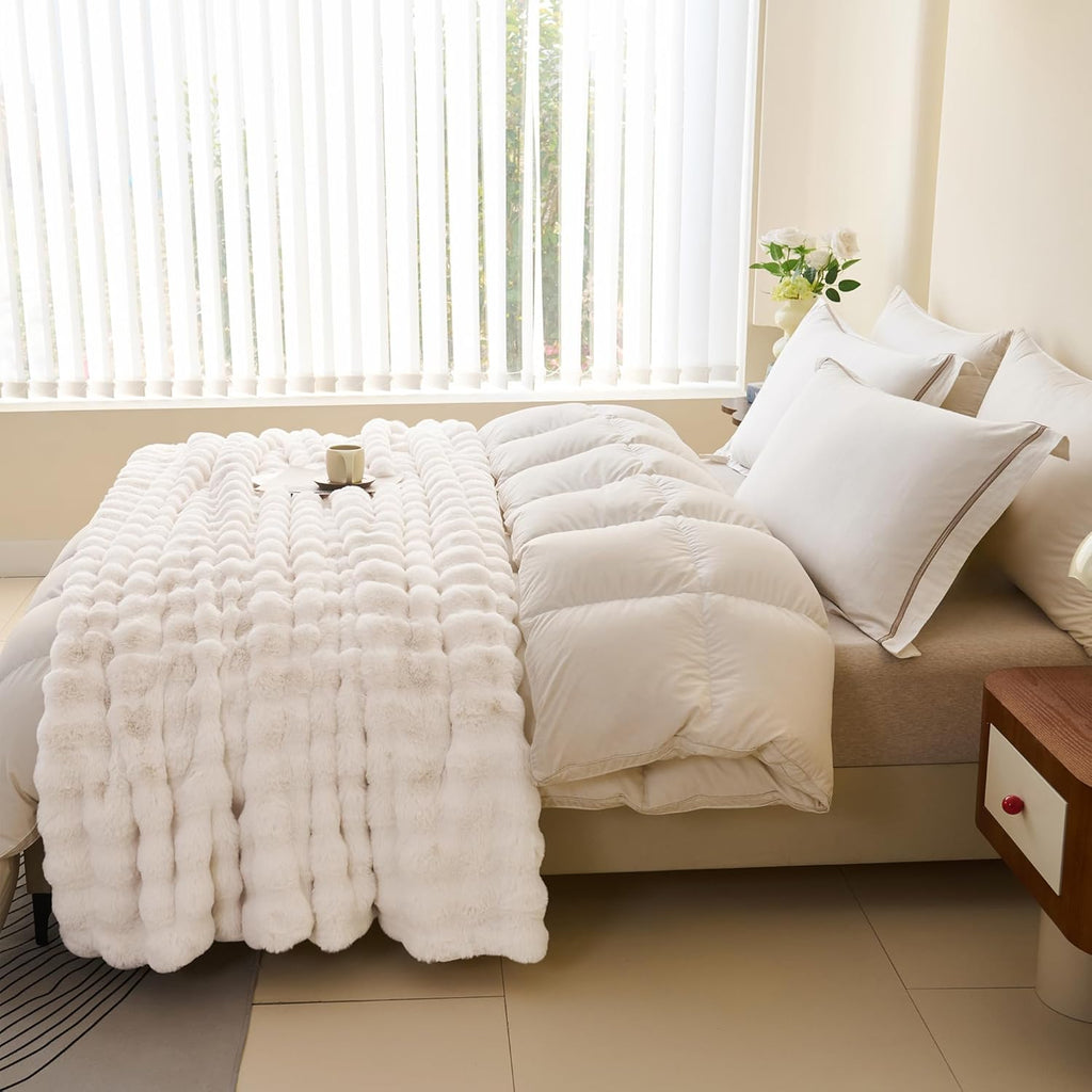 Soft Fluffy Faux Fur Throw Blanket 50"x60", Plush Thick Bubble Textured Blanket, Cozy Fuzzy Luxury Room
