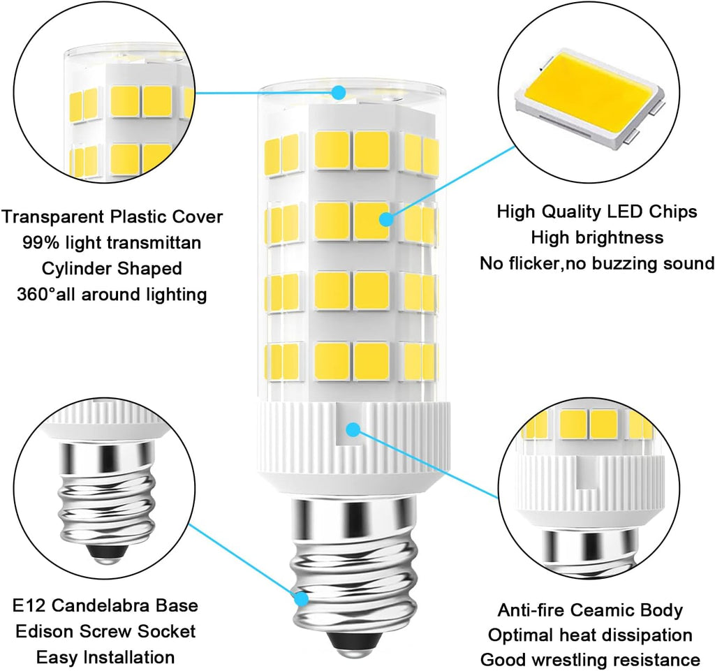 E12 LED Bulb 5W Equivalent to 40W C7 Replacement Bulbs Clear Type B Candelabra Base Daylight White 6000K Non-Dimmable