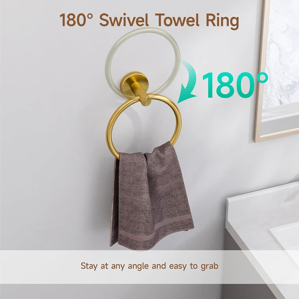 4PCS Brass Gold Bathroom Accessories Set, 18-Inch Towel Bar Set | Durable SUS304 Stainless Steel Bathroom Hardware