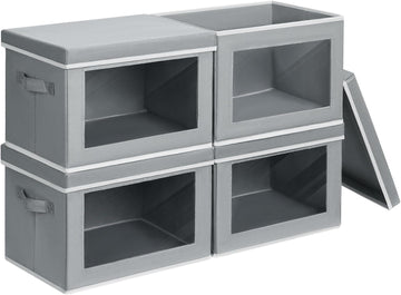 Storage Bins with Lids - Fabric Closet Storage Bins with Window, Collapsible Baskets for Shelves 4 Pack, Home