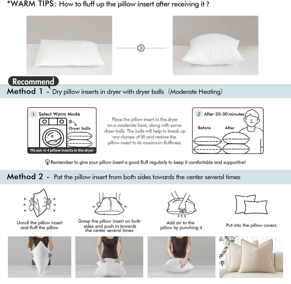 26x26 Euro Pillow Inserts 2 Pack, Feather Mix Polyester Blend Pillows