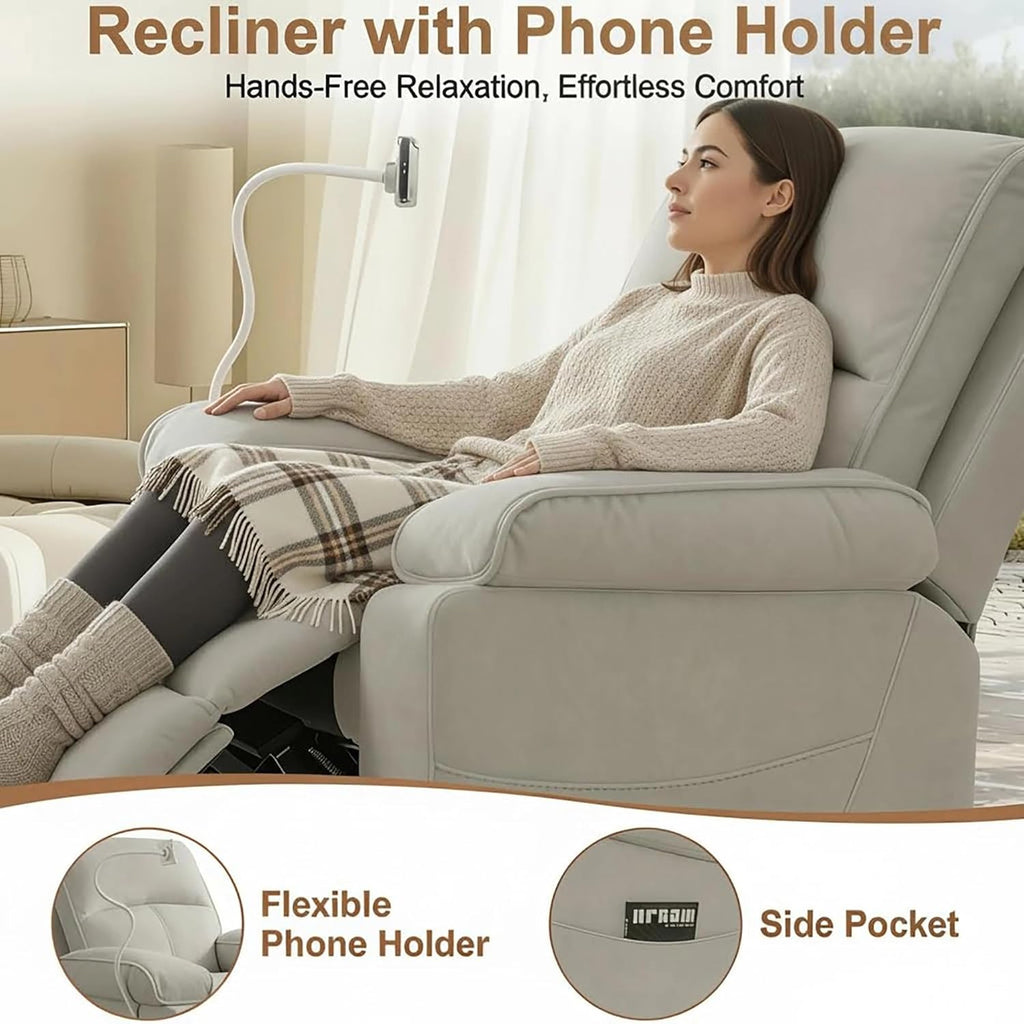 Nursery Rocking Chairs Glider Recliner with Flexible Phone Holder, Oversized 360° Swivel Rocker Recliner, Comfortable