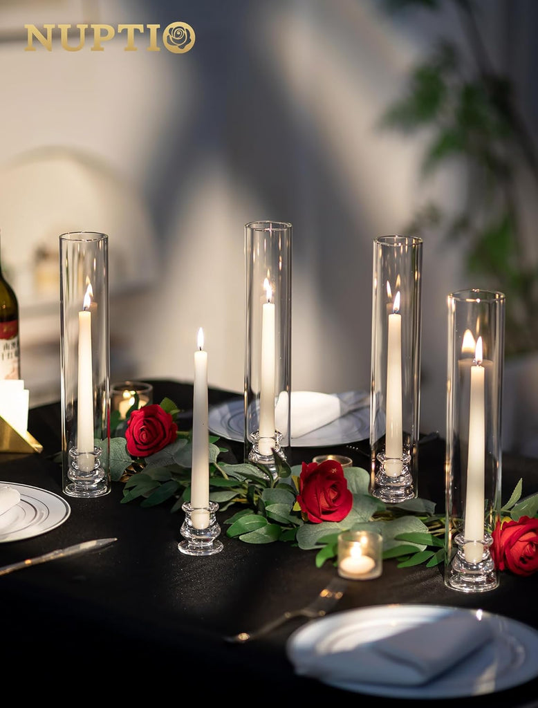 Hurricane Glass Candle Holders: Set of 30 Candlestick Holder with Thickend Windproof Chimney Covers - Tall Taper