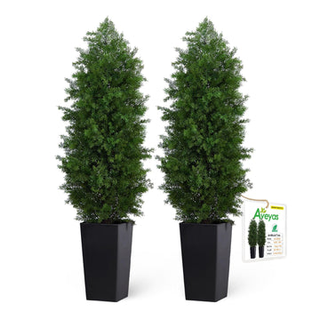 5ft Artificial Cedar Topiary Trees, 5 ft Faux Potted Plants Evergreen Fake Pine Cypress Tree for Outdoor Porch Home