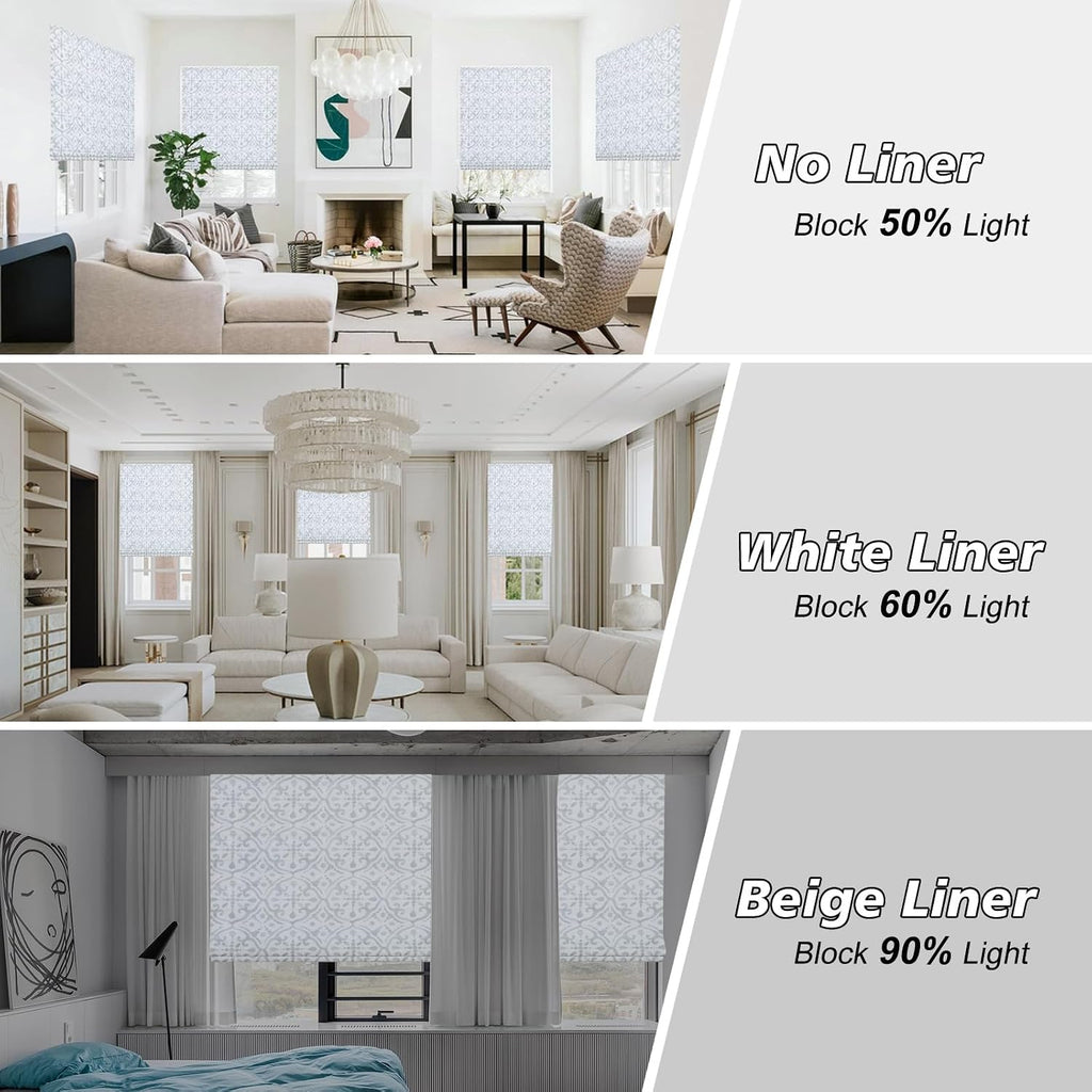 Cordless Roman Shades Window Shades, Grey Brance Leaf Blackout Light Filtering Custom Window Roman Blinds, 10% Linen