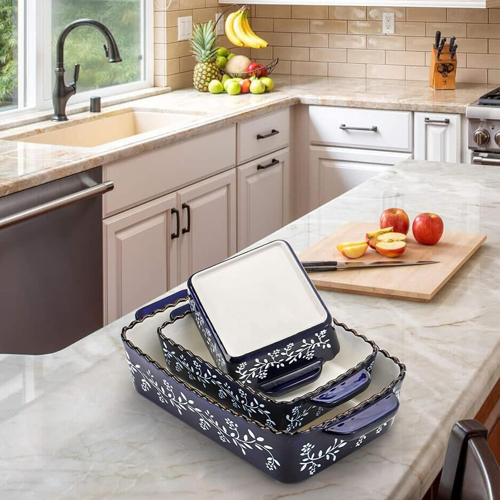 3 Pack Ceramic Bakeware Set Porcelain Rectangular Dish Lasagna Pans for Cooking Kitchen Casserole Dishes Cake Dinner