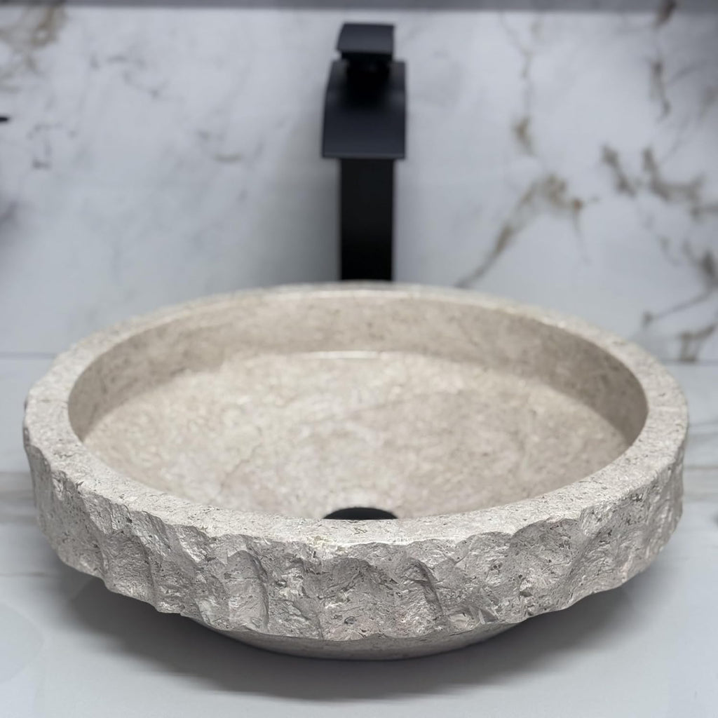 Shades of Nature Travertine Bathroom Sink - Modern Above Counter Bathroom Vessel Sink