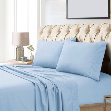 Egyptian Cotton Sateen 800 Thread Count Hemstitched Deep Pocket Sheet Set, King, Blue