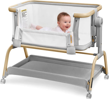 3 in 1 Baby Bassinet,Rocking Bedside Crib Sleeper for Newborns | 6 Height Adjustable Bassinet with Mattress and Soft