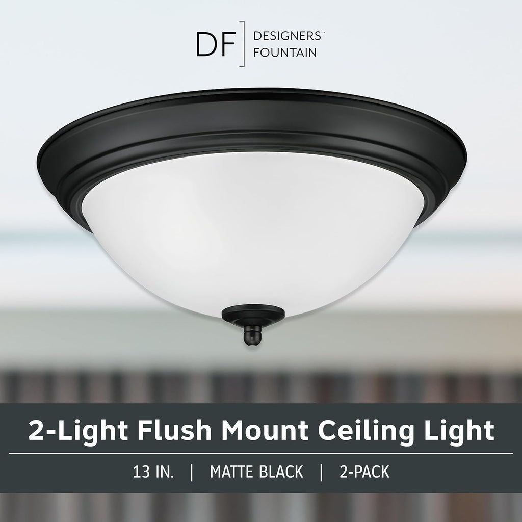 Flush Mount Ceiling Light, 2-Pack, 13 Inch Frosted Glass Lighting Fixture , and Hallway, LED Bulbs Not Included