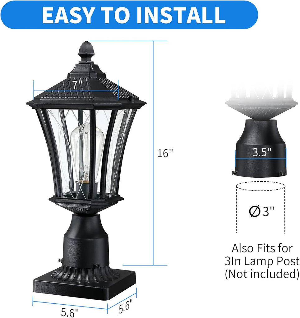 Outdoor Post Lights 2 Pack, 16" Lamp Post Light Fixture, Black Pole Lights Outdoor