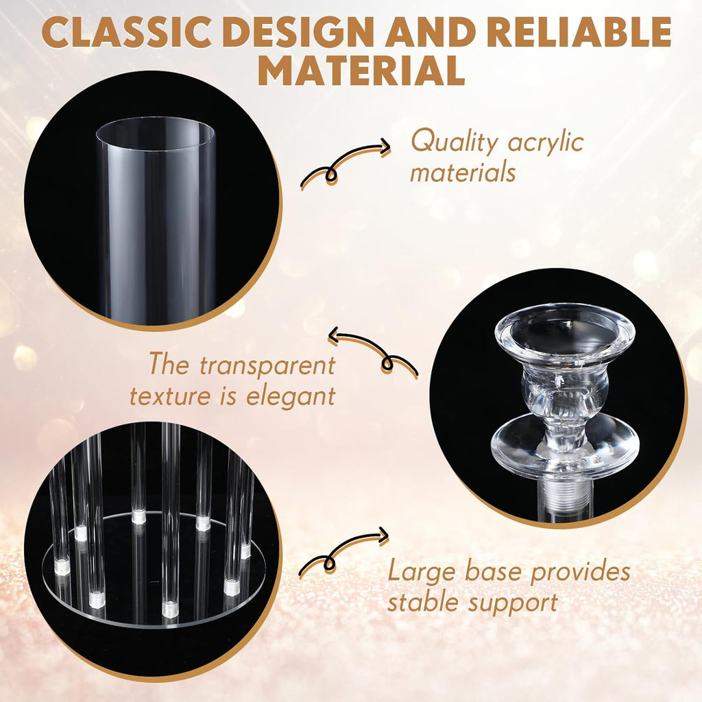 2 Pcs 8 Arm Acrylic Candelabra Centerpieces for Tables 49.6 x 11 Inch Candlesticks Holder Clear Acrylic Candle