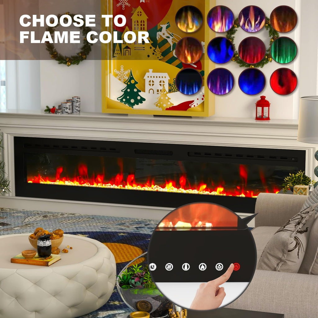 Smart Electric Fireplace - 80 Inch Electric Fireplace Inserts, Wall Mount or in-Wall Recessed Fireplace Heater
