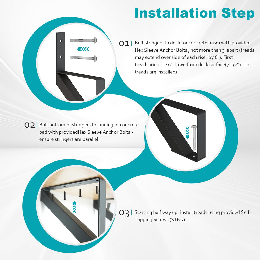 Stair Stringer 10 Step for 81in Deck Height, 2 Pcs, Black