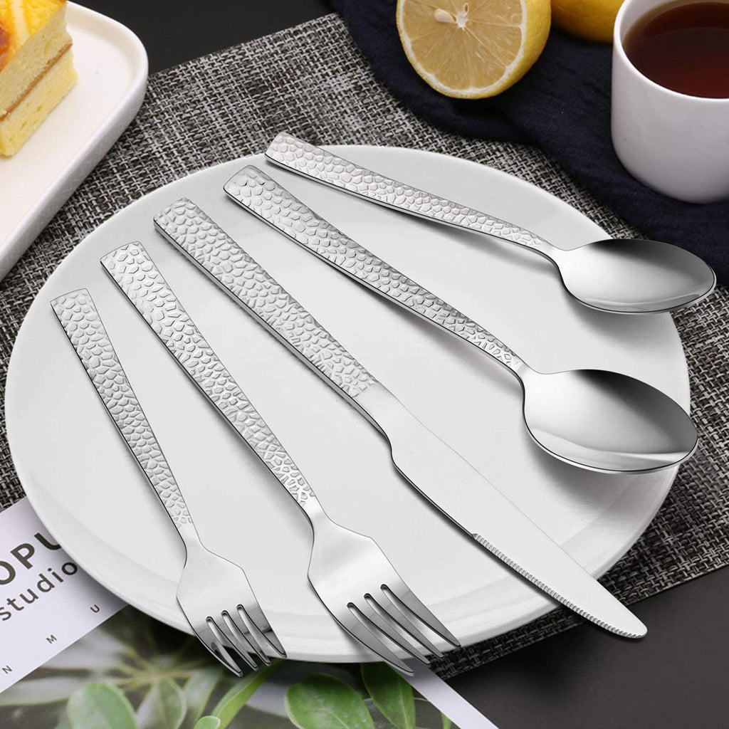 Hammered Silverware Set for 8, 40 Pcs Stainless Steel Flatware Set