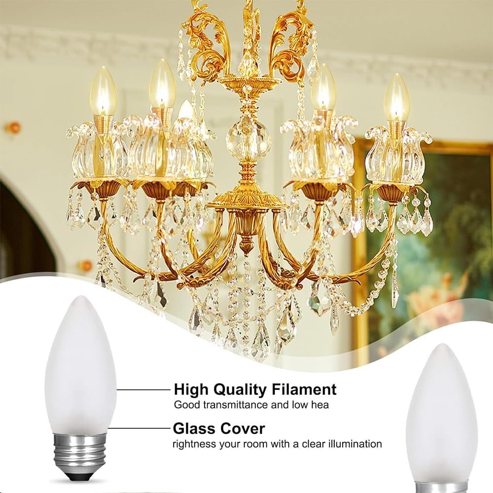 60 Watt Incandescent Light Bulbs, Medium E26 Candelabra Base Equivalent Incandescent Torpedo Tip Chandelier with