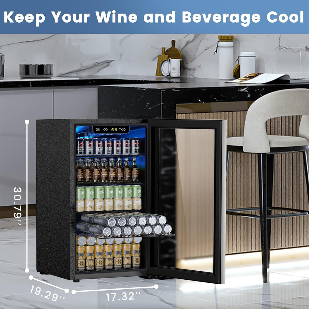 Mini Fridge 130 Can Beverage Refrigerator Cooler, 3.2 Cu.Ft Drink Fridge for Sod
