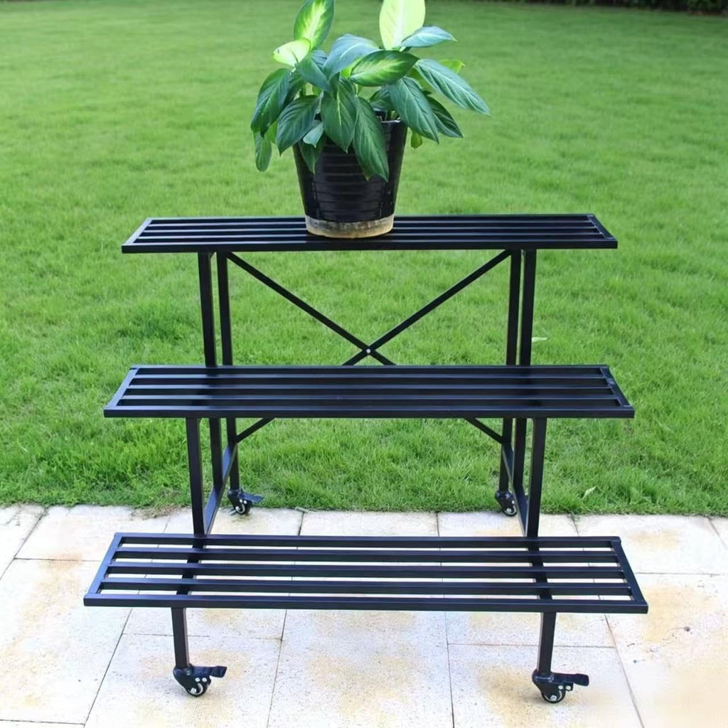 3 Tier Sturdy Metal Plant Stand with Wheels, L35.43 x W26 x H26 inch, Heavy Duty Plant Holder Indoor and Outdoor, 660