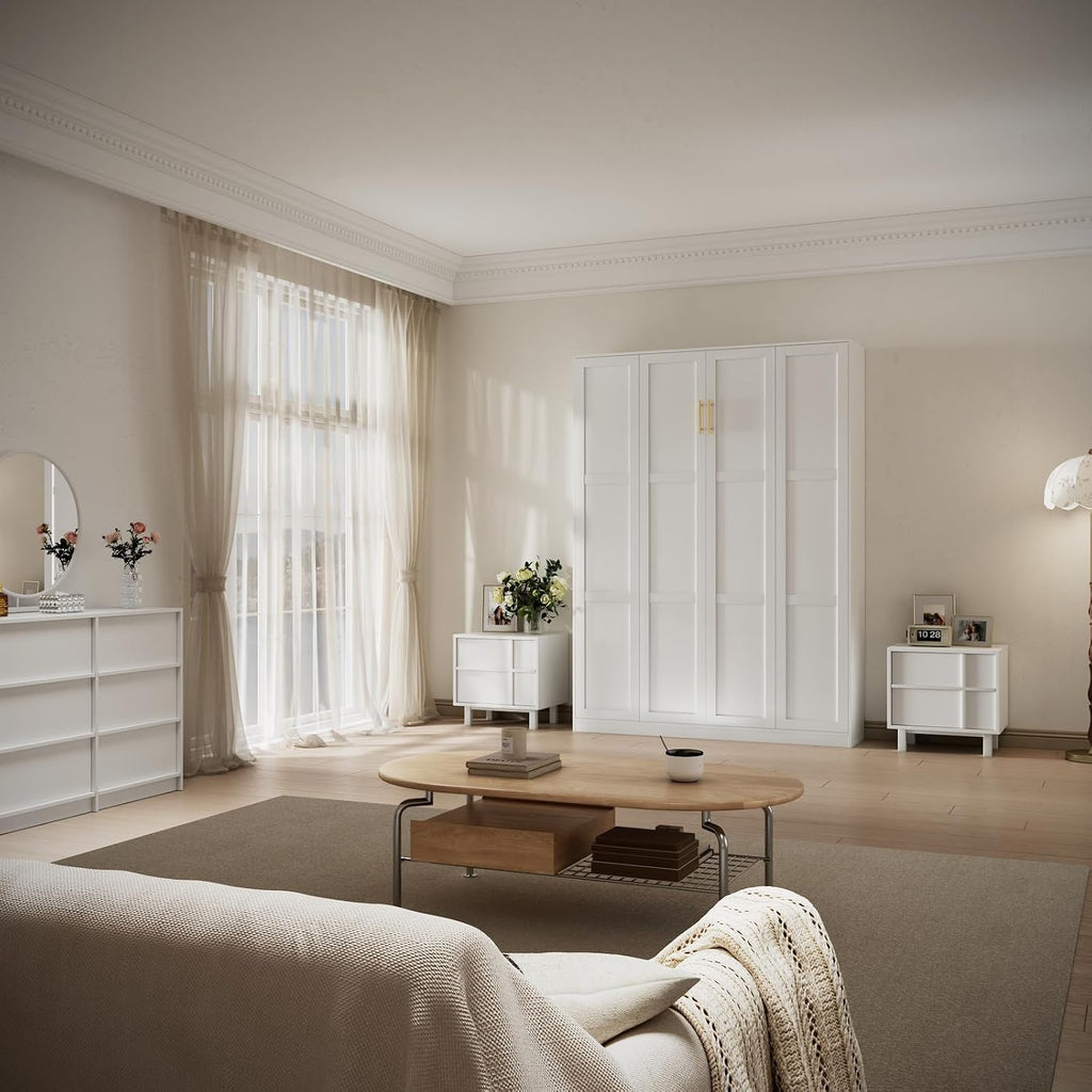 Farmhouse Murphy Bed Queen, 85" Wall Bed Folds to Save Space, Concealed Bed Frame with Hydraulic Rod and Wall Mounted