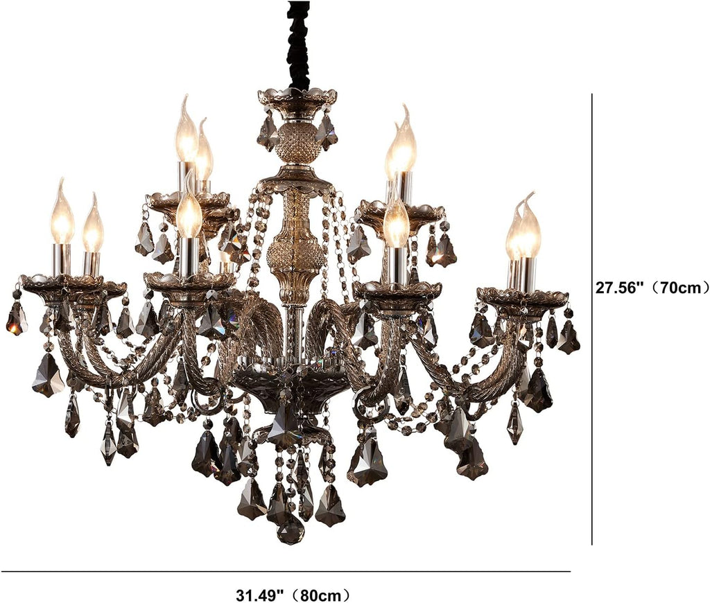 Modern Crystal Chandelier Lighting 12-Light, Smoky Gray Luxury Chandelier Ceiling Light Fixtures Hanging Crystal Light for Dining Room Living Room Bedroom(12 Lights)