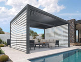 Louvered Pergola 94AS 11' x 14' Outdoor Aluminum Pergola with Shade Screen Adjustable Roof for Deck Backyard Grey